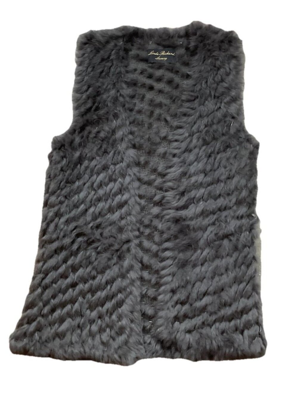 Linda Richards Rabbit Fur Knit Vest Gray Sleeveless Luxury Women S
